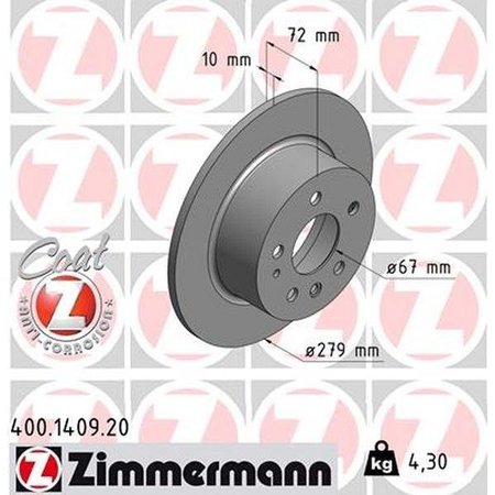 ZIMMERMANN Brake Disc - Standard/Coated, 400.1409.20 400.1409.20
